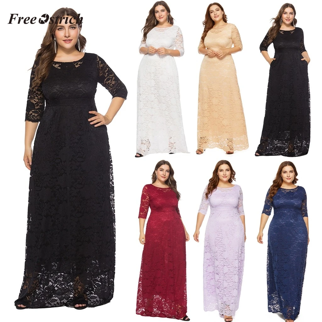 Free Ostrich5XL Dress Women Oversize Vintage Lace Plus Size Cocktail Formal Swing vestido summer dresses woman party night | Женская