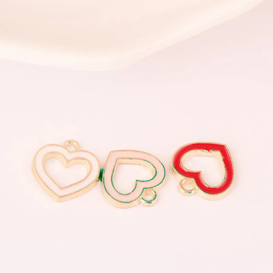 10pcs 13*14MM Fashion Diy gold alloy metal enamel hollow heart charms heart-shaped pendant for bracelet earring jewelry making | Украшения