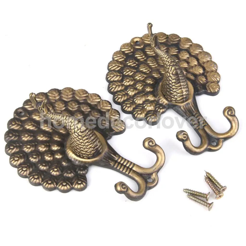 

1 Pair Peacock Drapery Curtain Tiebacks Holdback Bag Coats Wall Door Hooks