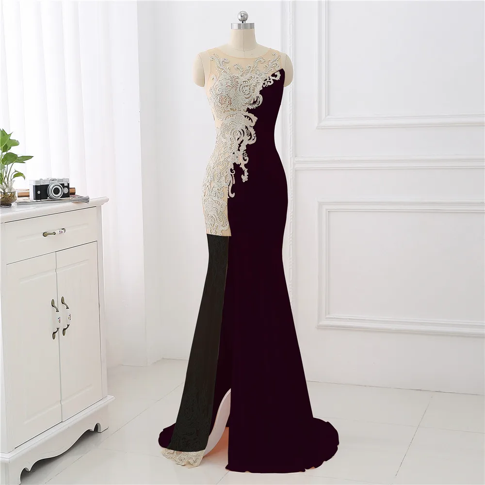 Picture Color Erosebridal, сексуальное, иллюзионное, боковое, Русалка, платье для выпускного вечера, длинное,, Новые Вечерние платья с коротким шлейфом, уникальный кружевной дизайн, разрез спереди - Цвет: Picture Color