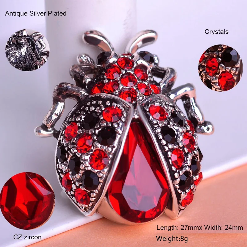 Crystal Manxiuni Vintage Red Insects Ladybug Brooches For Woman Kids Suit Hats Scarf Brooch Clip Pins Jewelry Small Size Corsage | Украшения