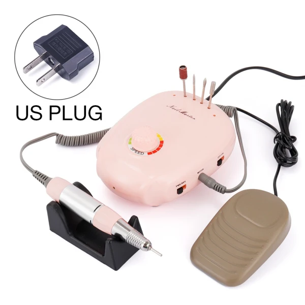 US Plug Розовая дрель для маникюра, 35000 об/мин, 20 Вт, электрическая дрель для ногтей, аксессуары для сверла машины, контроль скорости, педикюр, маникюрные инструменты - Цвет: US Plug