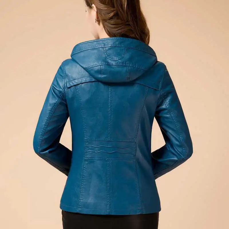 Spring Plus size Bomber Leather Jacket Women Motorcycle short jacket Hooded  zipper Faux PU leather Jjackets women coat WZ789