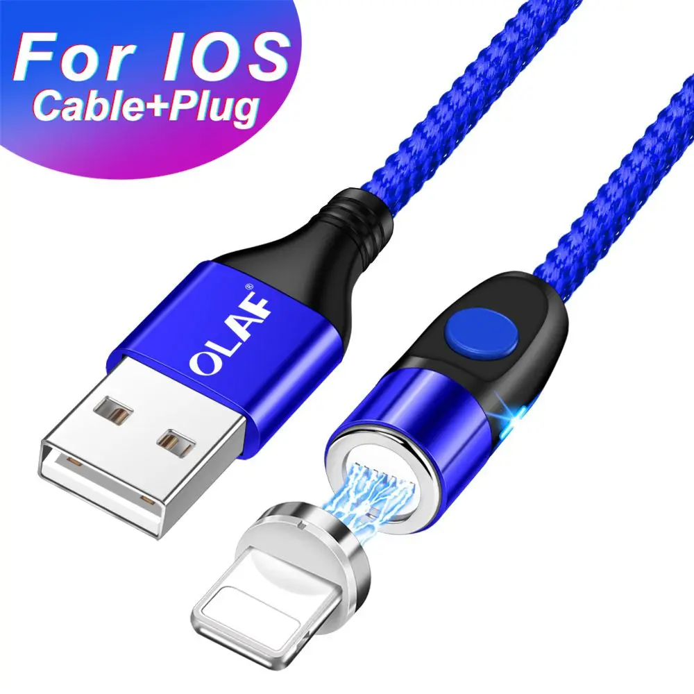 Blue IOS Магнитный кабель 3A для быстрой зарядки iPhone samsung, usb-кабель Micro USB type-C, магнитный кабель для передачи данных и быстрой зарядки 3,0 - Цвет: Blue IOS