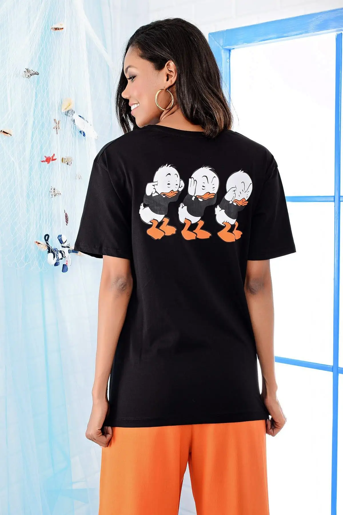 Тренд: alacati стиль женский черный на спине и груди с принтом T shirt ALC 6721|Футболки| |