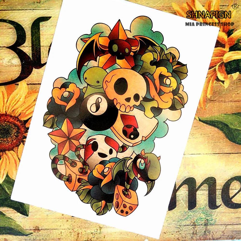 SHNAPIGN череп летучая мышь Багги Временные татуировки боди арт флэш тату наклейки