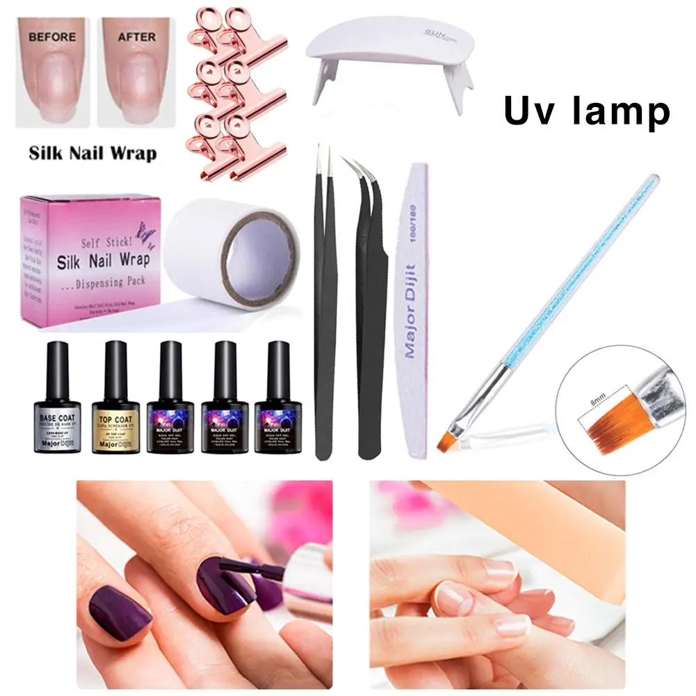 Fiberglass Silk Wrap Nail Kit Art Extension Gel Equipment Fibernails Building UV Lamp Tool Coat Tweezers Brush File | Красота и