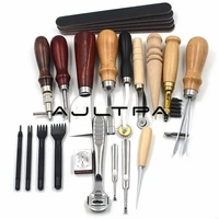 18pcsset craft diy handmade tools punch edger trench device belt puncher set leather tools kit stitching carving saddle groover