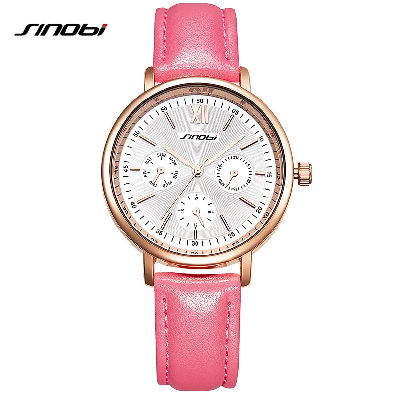 Женские кварцевые часы SINOBI из натуральной кожи розовое золото|montre brand|montre rose