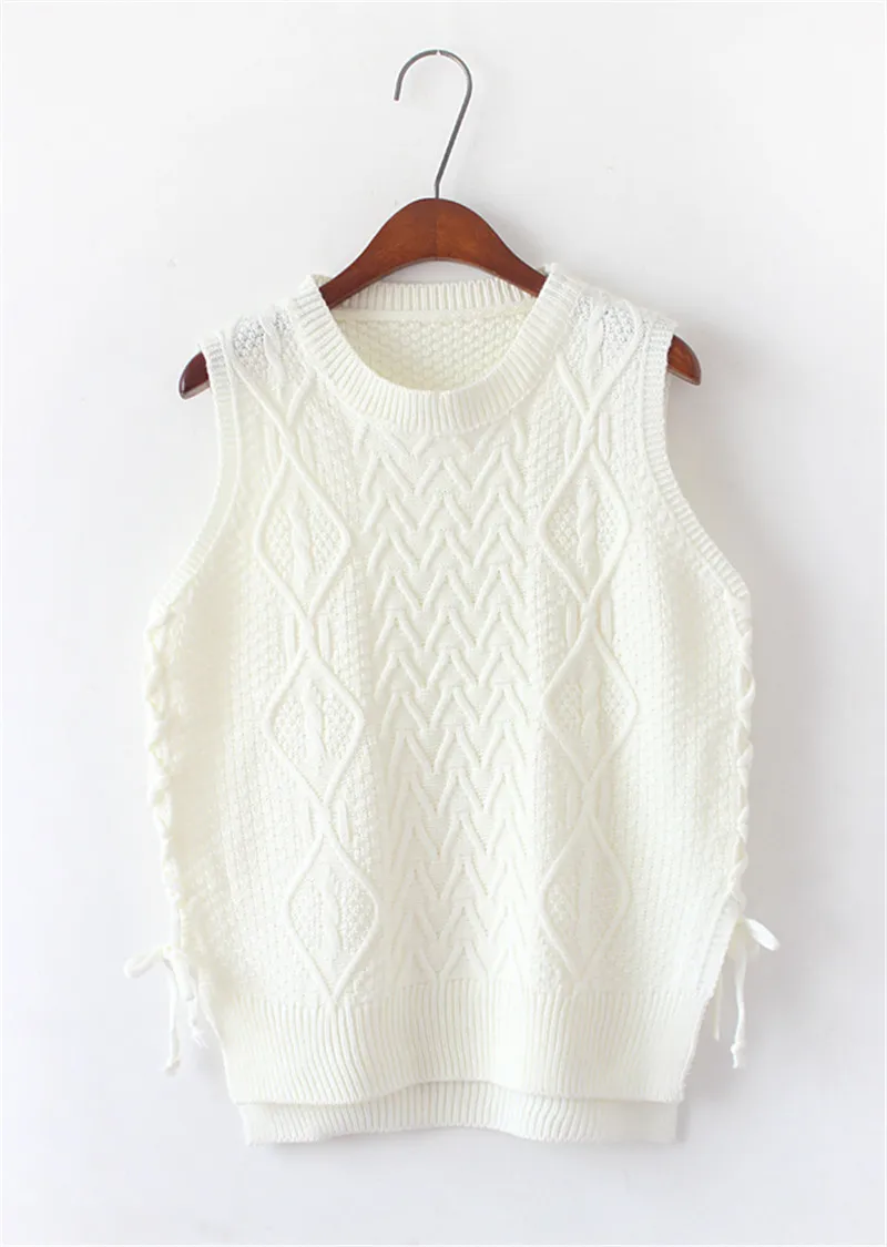 2018 Autumn Winter Vintage Casual O Neck Knitted Vest Knitwear Black Solid Sleeveless Pullover Sweater sweter mujer | Женская одежда