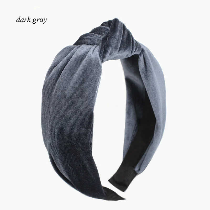 dark gray 12 шт модный центр завязанные бархатные повязки женские винтажные аксессуары для волос велюровая головная повязка - Цвет: dark gray