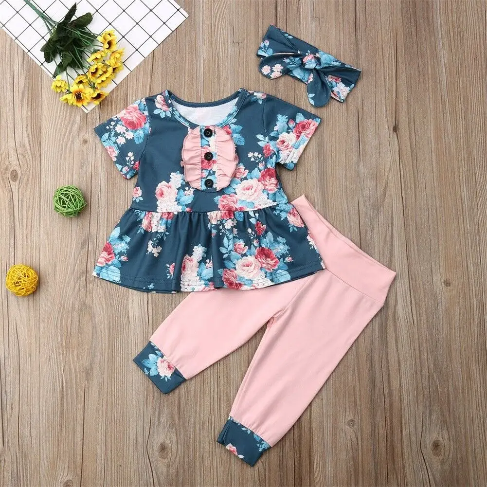 Платье с цветочным принтом для новорожденных и маленьких девочек комплект