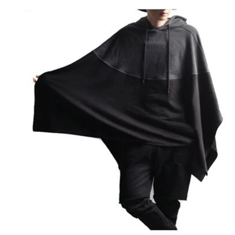 

Winter Mens Poncho Hoodie Irregular Color Stitch Splice Casual Hooded Sweatshirt Jumper Pullover Mantle Cloak Coat Party Wear