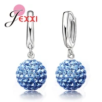 fast 925 sterling silver austrian pave disco ball hoop lever back earring woman jewelry multi colors