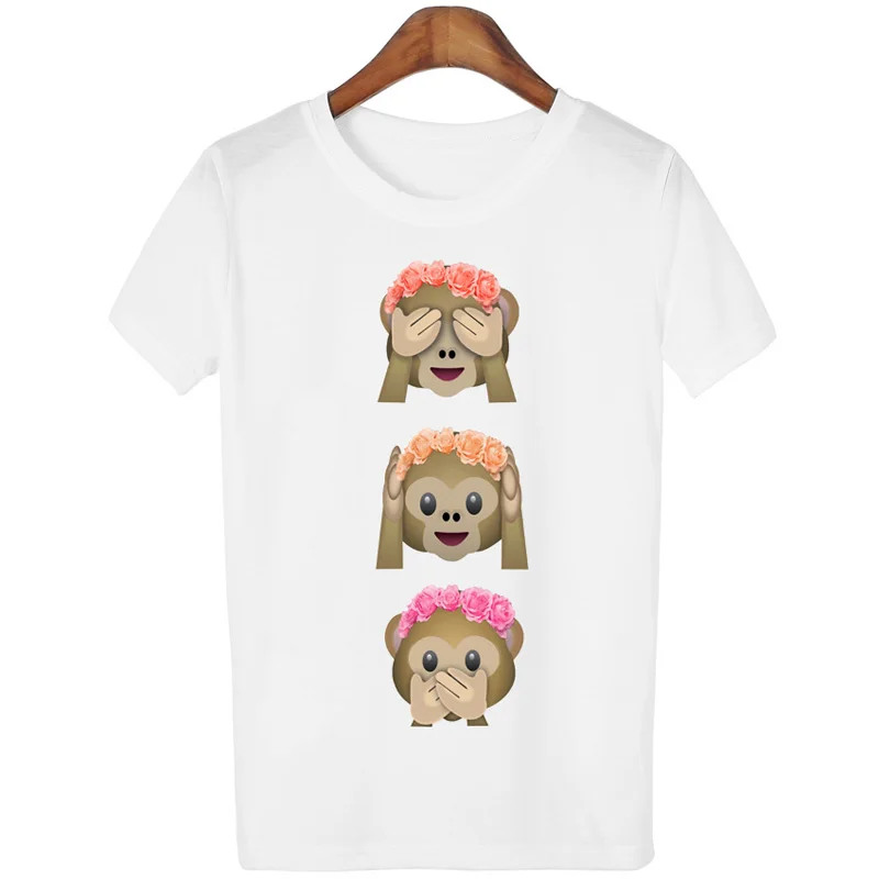 Повседневная футболка Для женщин каваи смайлики печати обезьяна с короткими