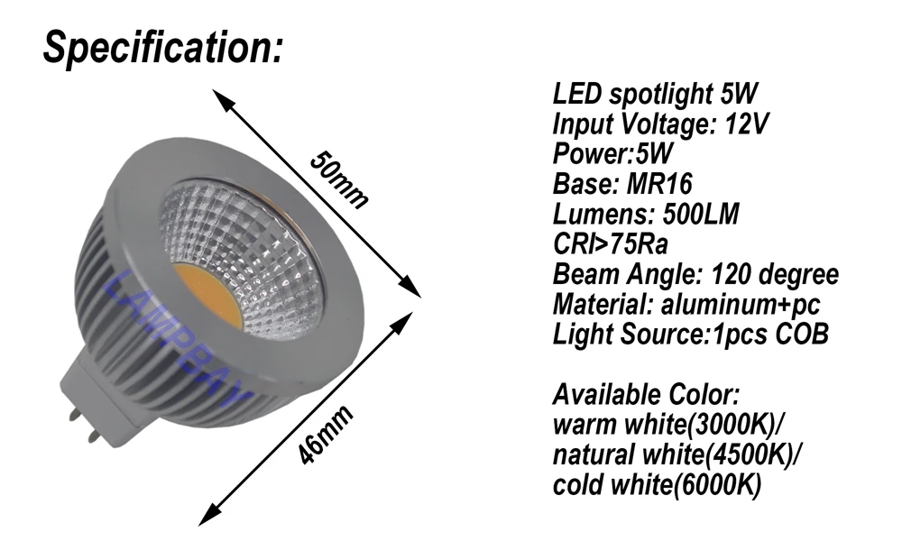 Из светодиодов шарика 5 Вт MR16 высокое качество COB 120 град. 12 В светильник|led spotlight
