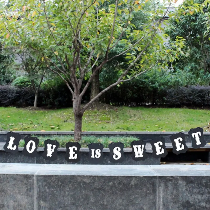 

1Set Black Handmade LOVE IS SWEET Wedding Bunting Banner Photo Booth Props Party Garland Decoration Prop