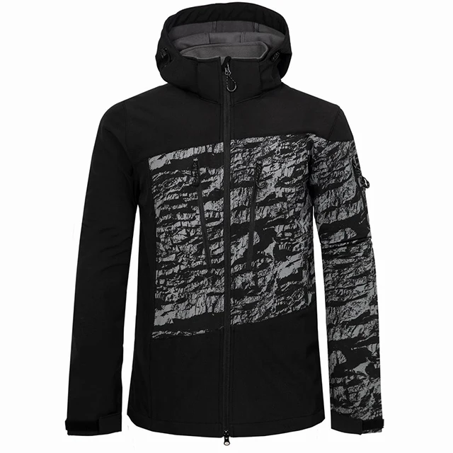 Black Пользовательский принт Мужская зимняя флисовая куртка мужская спортивная куртка с капюшоном треккинг ветровка водонепроницаемая походная одежда - Цвет: Black