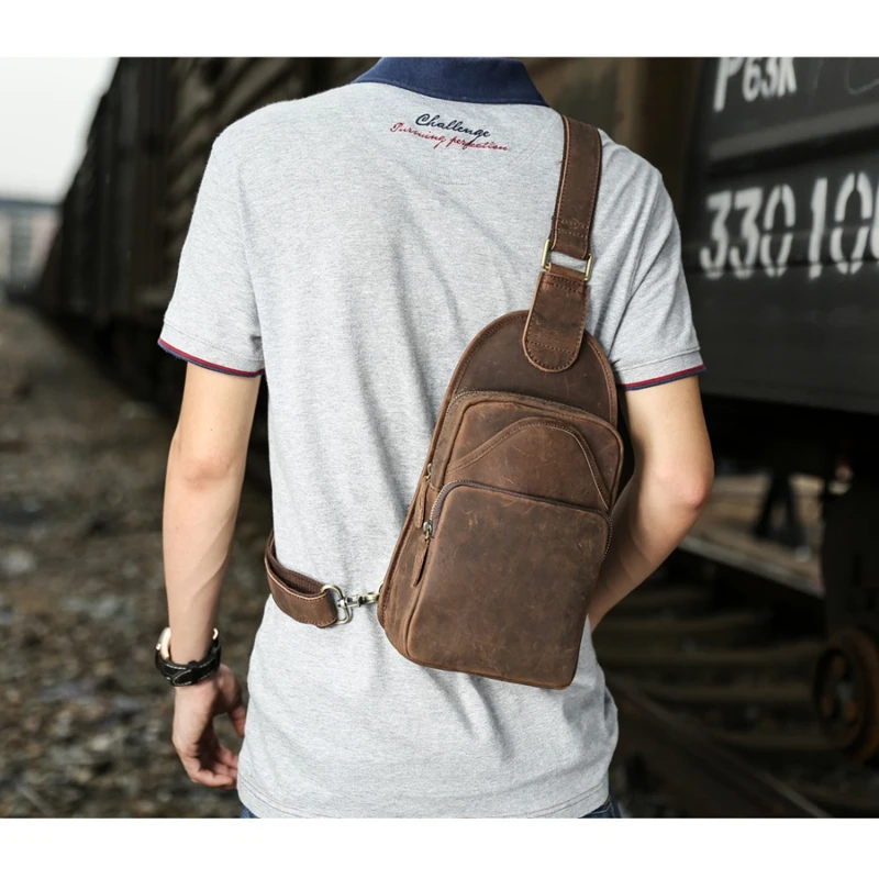 2017 винтажная нагрудная сумка из коровьей кожи Мужская небалансирующая через