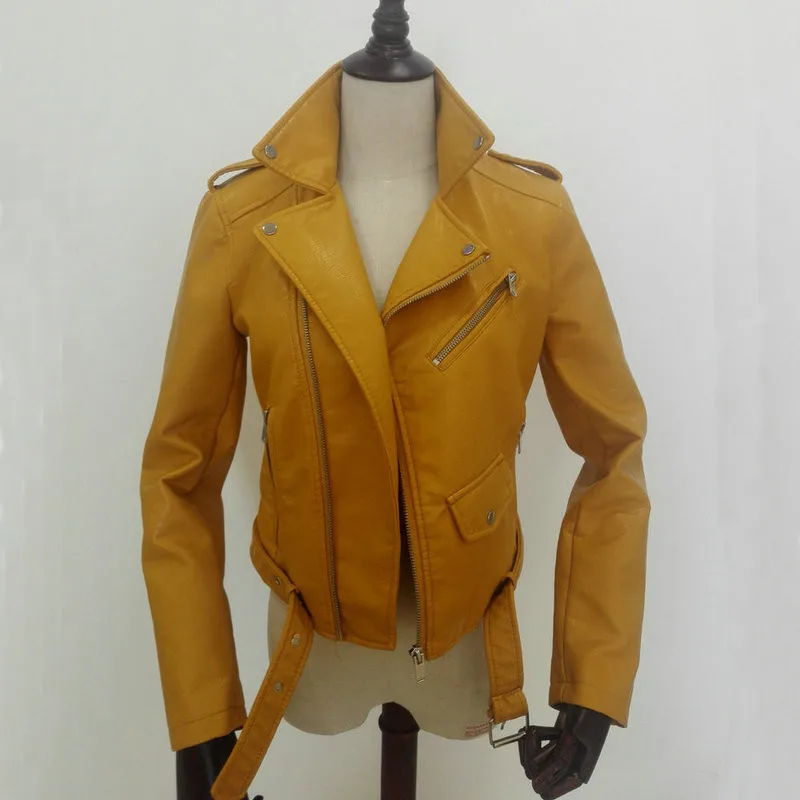 Женская мотоциклетная куртка из ПУ кожи синяя красная желтая искусственной на