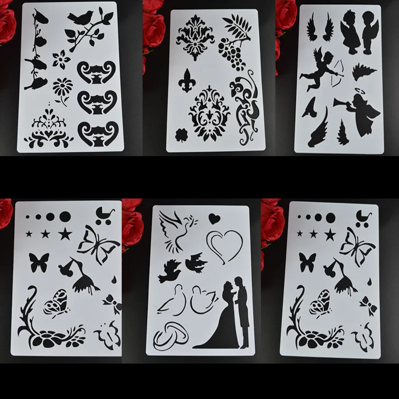 A5 4 листа выдолбленные шаблоны для рисования инструменты рисовальные узоры в