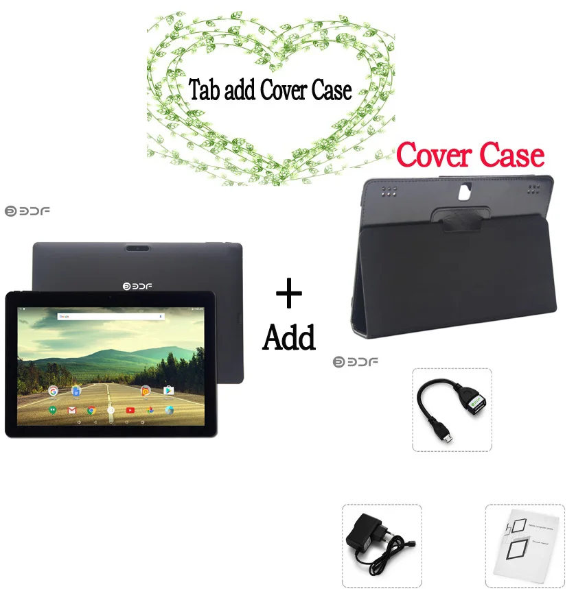 Tab and Leather case Wi-Fi версия, русская, китайская, ips, 10,1 дюймов, четырехъядерный планшет, Android 6,0, 1 ГБ ОЗУ, 32 Гб ПЗУ, ips lcd, FM, Bluetooth, планшетный ПК, 6000 мАч - Комплект: Tab and Leather case