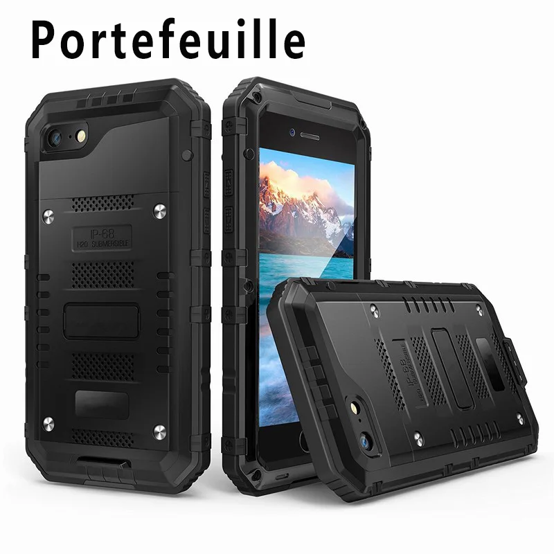 Чехол Portefeuille для iPhone 6 металлический водонепроницаемый чехол IP68 S X 7 8|for iphone|case