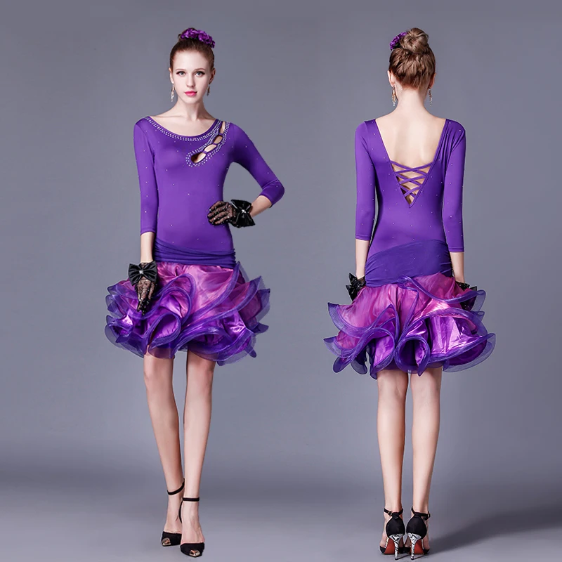 Lady Latin Dance Clothing Female Adult Summer New Dancing Costumes Women Samba Rumba Cha-cha Uniform Diamond B-4215 |