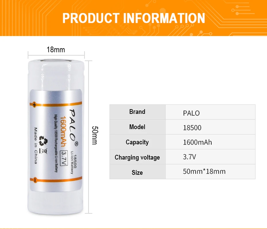 PALO 18500 батарея 3,7 V 1600mAh литиевая аккумуляторная батарея 18500 с USB умным зарядным устройством для 18500 16350 14500 18650 батарея