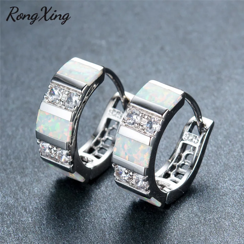 Женские серьги кольца RongXing серебристые синие/белые огненный опал модные