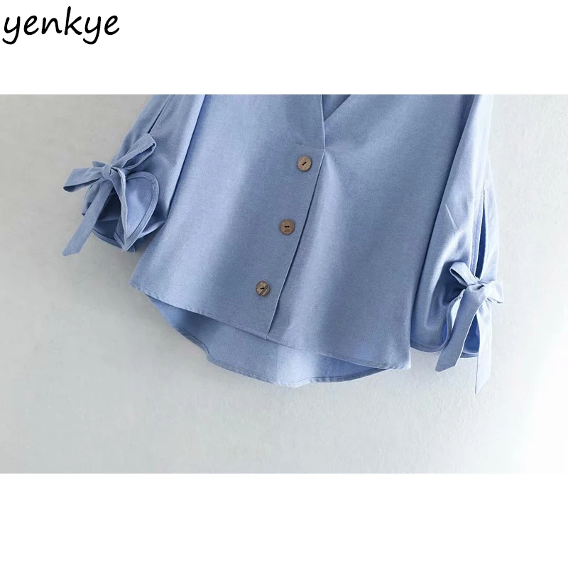 Modis 2019 Для женщин пуговицы спереди Винтаж одноцветное Цвет Летняя Блузка Леди