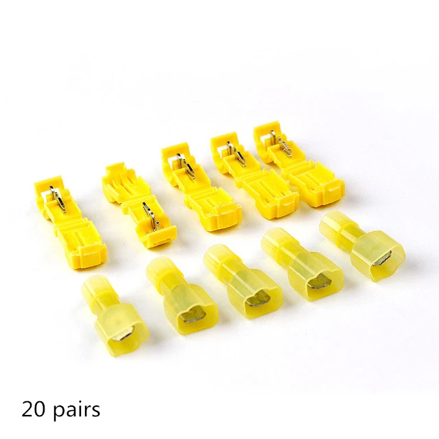 20pairs 40pcs Yellow 40 шт.(20 компл.) провода Кабельные Соединители Клеммы обжимной скотч замок быстрого сращивания Электрический автомобильный аудио 22-10AWG 0,5 мм-6 мм набор инструментов - Цвет: 20pairs 40pcs Yellow