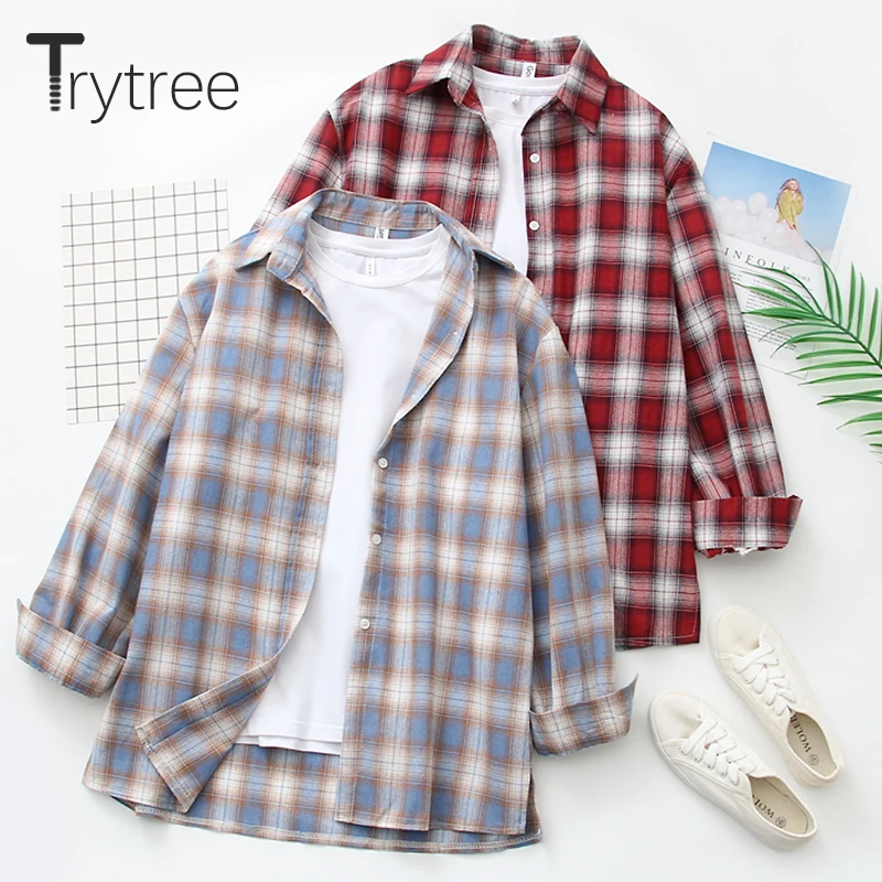 Ttytree весенние клетчатые блузки Повседневная рубашка для женщин отложной