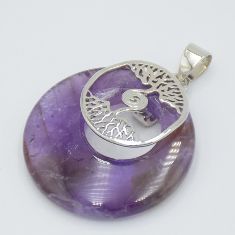 Посеребренная безопасная Пряжка круглые полые натуральные аметисты черный