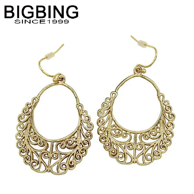 V001 BIGBING ювелирные изделия Модные золотые полые цветок капли модные серьги с