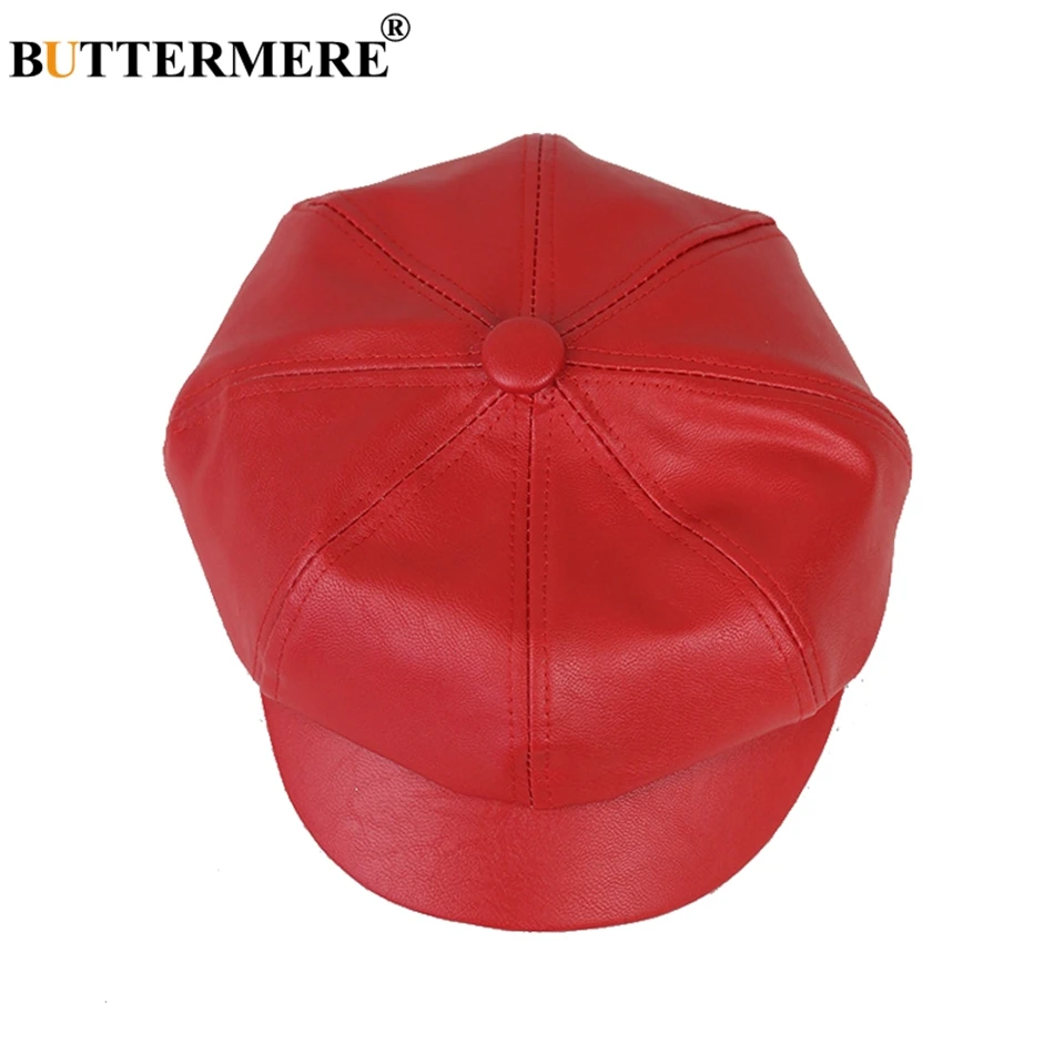 BUTTERMERE Кепка Newsboy из искусственной кожи, женская кепка Гэтсби, красная элегантная британская Мужская Весенняя Классическая винтажная Кепка для художников, плоская кепка s и головные уборы