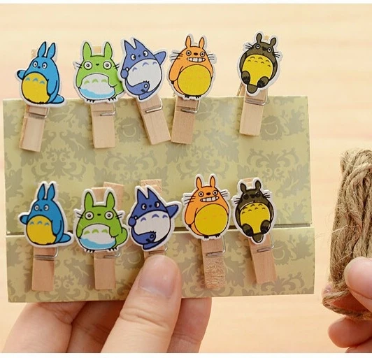 10 шт./лот Новый каваи Тоторо мультяшный деревянный зажим для фото бумаги ремесло