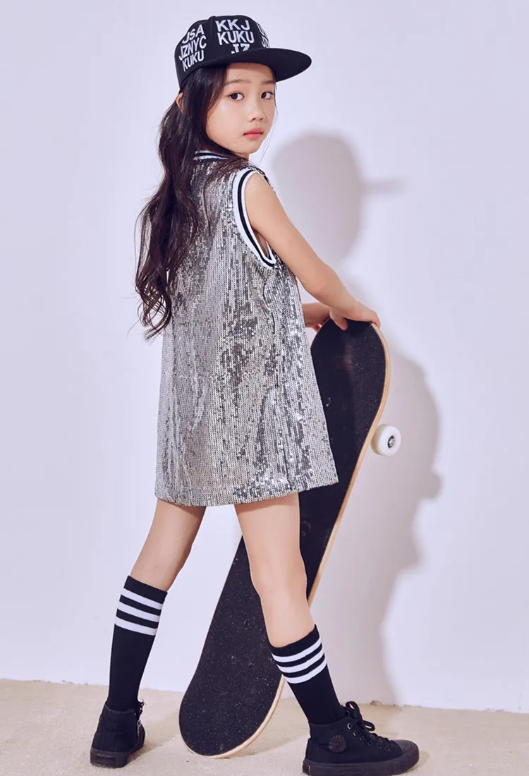 New Children's Jazz Dance Modern Costumes Girls Sequins Hip Hop Embroidery Vest Street Performance |