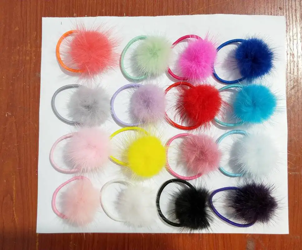 Детские норковые Меховые помпоны мини ободки для волос эластичные мягкие