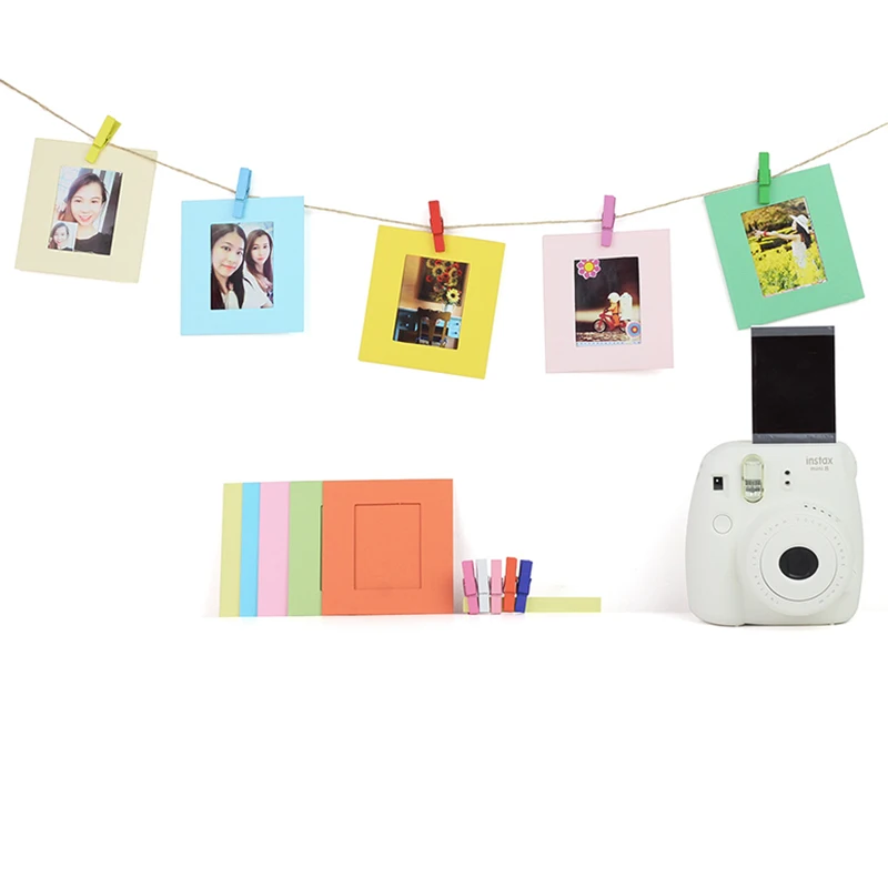 Фоторамка из бумаги сделай сам с разноцветными прищепками и Twine Fit пленка Instax Mini