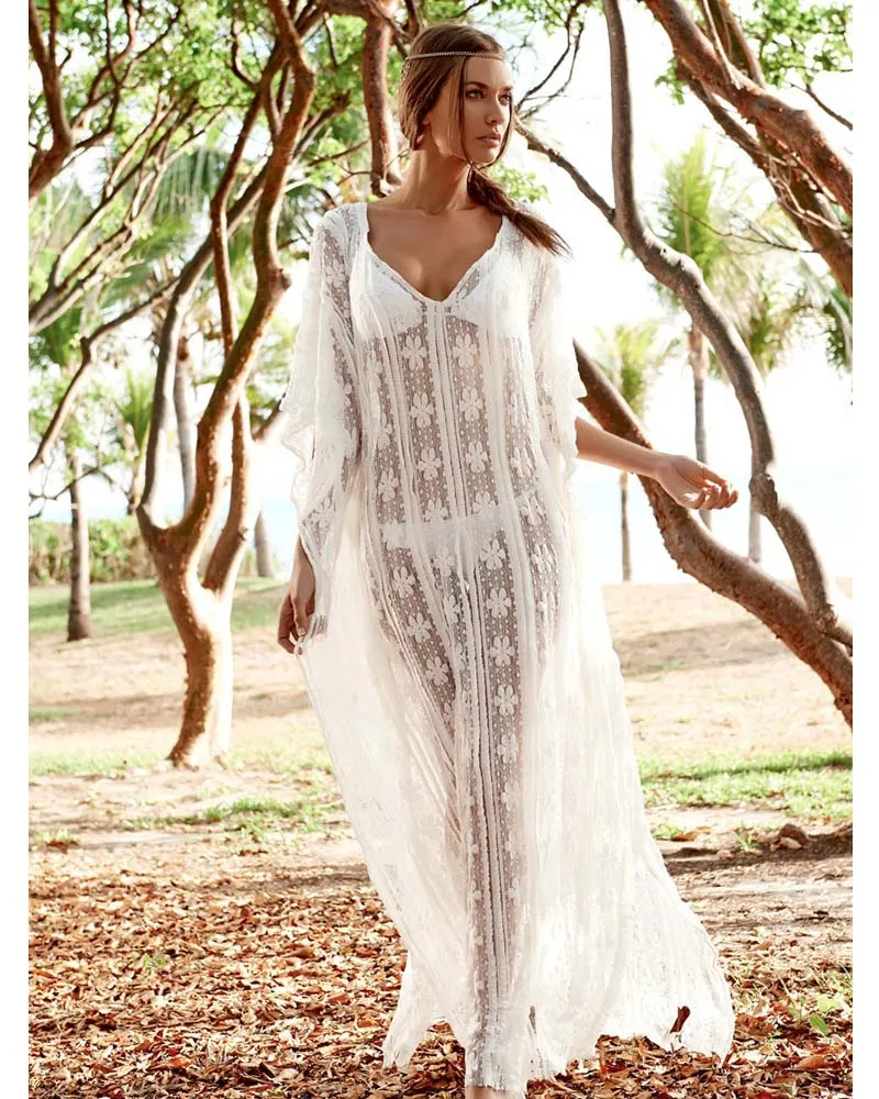 Moonight белый V Средства ухода за кожей Шеи прозрачная летнее платье Пляжная одежда