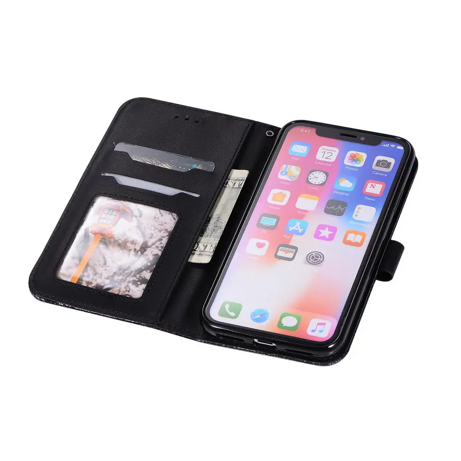 Чехол-книжка из искусственной кожи с блестками для iPhone X, XS, XR, XS, Max, с пряжкой в виде сердца, чехол для iPhone 5 5S se, 6, 6 S, 7, 8 Plus