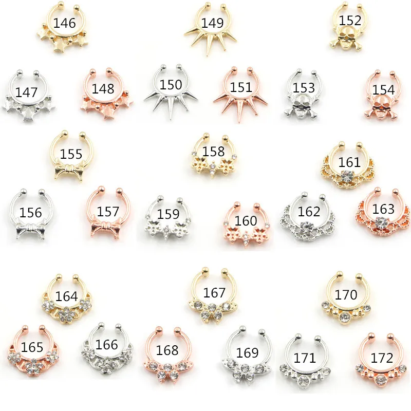 

Christmas punk taboo gold none piercing fake septum nose ring clip silver indian fake crystal nose stud Free shipping N0009