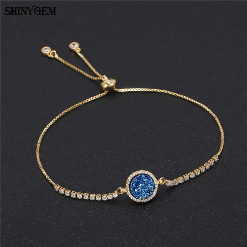 Изящный браслет с кристаллами ShinyGem натуральный круглый позолоченный друзами