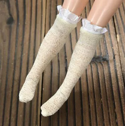 beige 1 пара 1/6 кукольные кружевные носки Blyth Высокие гольфы до колена для 1/6 кукольных аксессуаров(fit Azone, Kurhn, OB, Momoko, Barbies, Blyth, 1/6 Doll - Цвет: beige