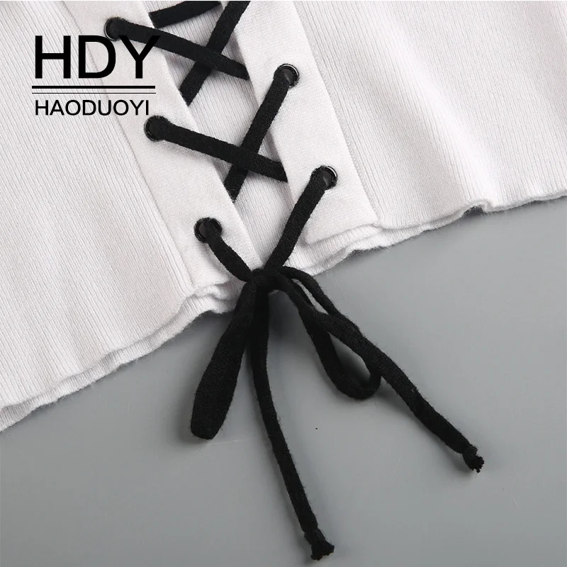 HDY Haoduoyi 2017 осенне-зимний свитер женские вязаные топы на шнуровке Повседневные