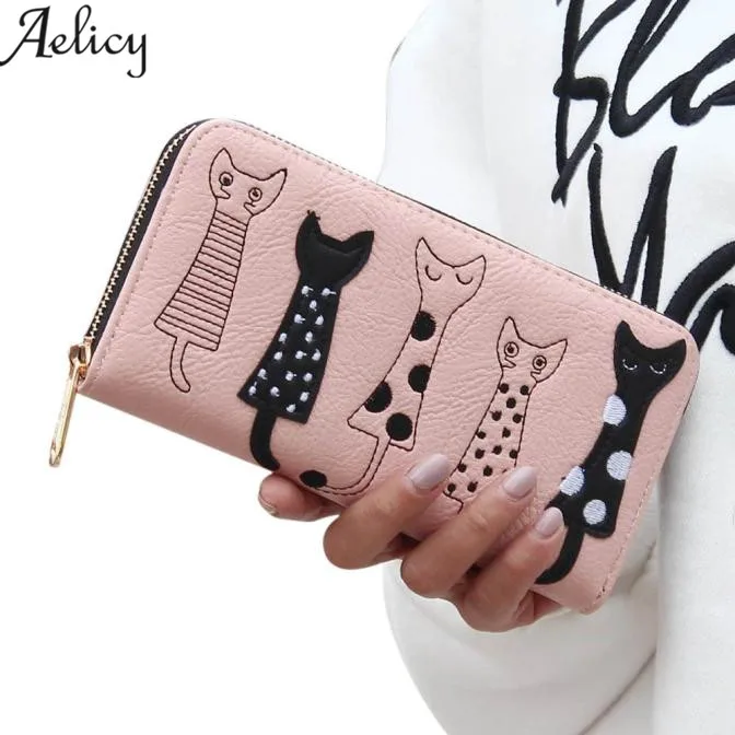 Женский кошелек-клатч Aelicy Длинный кошелек на молнии с кошкой отделением для карт