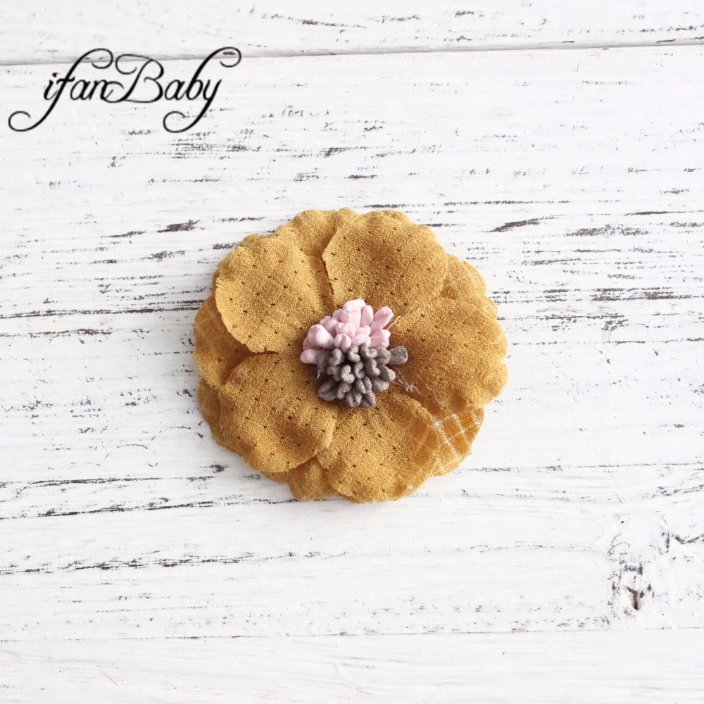 Брошь-цветок для волос тычинки розы из необработанной ткани девочек