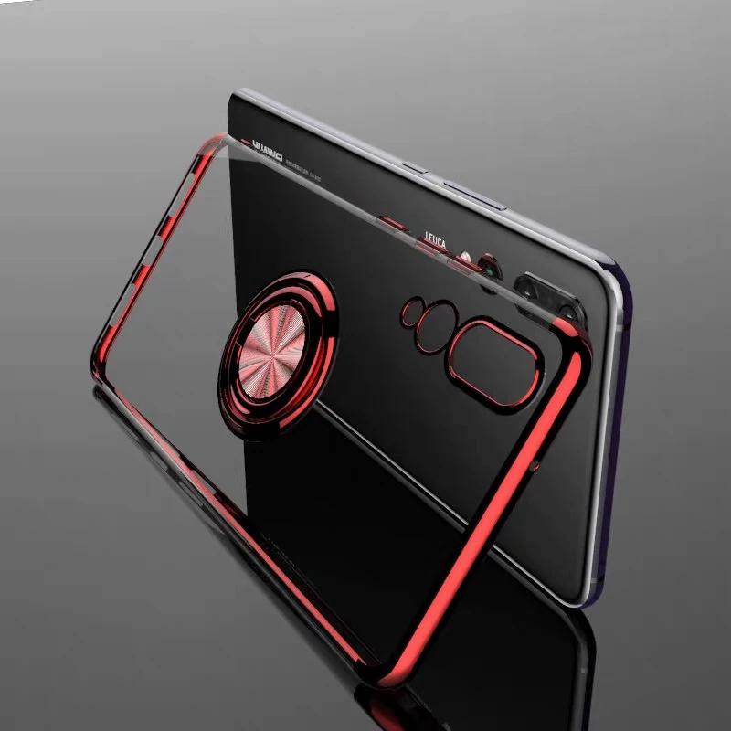 Силиконовый чехол для huawei P30 P20 Pro mate 30 20 10 Lite Honor V10 V20 Nova 5 5i, мягкий чехол с магнитным кольцом, прозрачная задняя крышка из ТПУ - Цвет: Red Ring