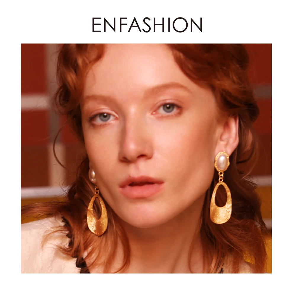 Enfashion жемчужные Винтажные висячие серьги для женщин золотого цвета большие